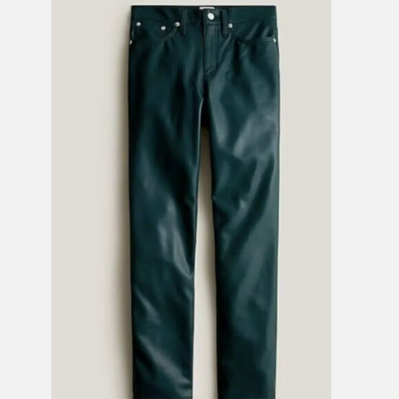 J. Crew Pants - J. Crew Green Vegan Leather Classic Straight Leg Pants Size 29